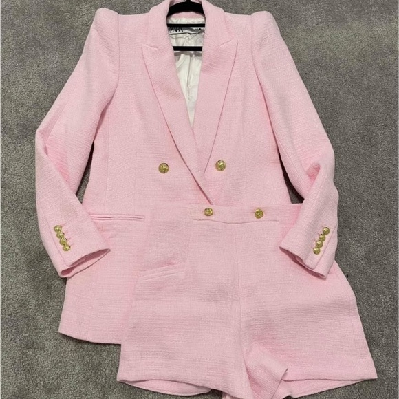 Zara Pink Tweed Blazer with Matching Shorts Set size Small BNWT - Picture 7 of 7